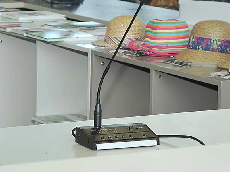 Desktop paging microphone for zone announcements in a shop